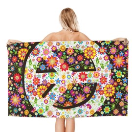 VOOHDDY Hippie Flower Fashion Vintage 70s 80s Peace Beach Towel Large Soft Absorbent Microfiber Quick Dry Oversized Bath Towels for Bathroom Women Men Pool Camping Travel Swimming Picnic