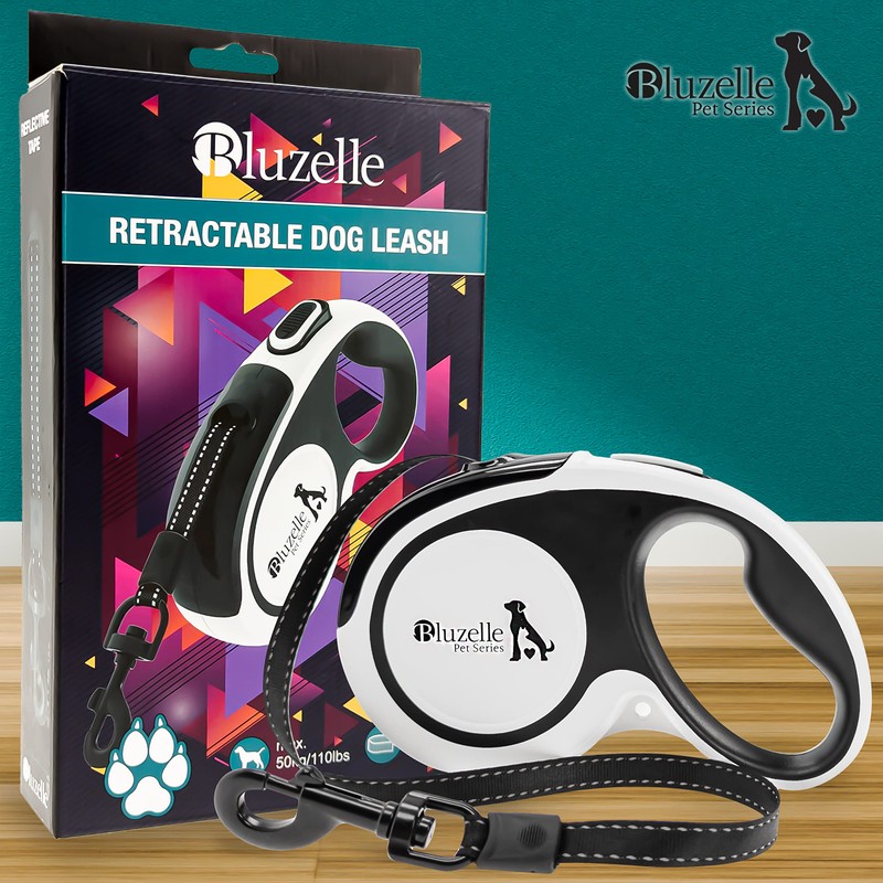 BLUZELLE 16ft Retractable Leash with Reflector Strips, for Medium &