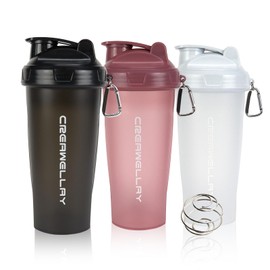 CREAWELLAY 3 Pack Protein Shaker Bottle, 24 oz Protein Shaker Cup with Wire Shaker Ball for Pre Workout, Shake Bottle with Carrying Handle, BPA-Free & Dishwasher Safe (Black, White, Pink)