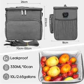BOCHION Insulated Lunch Bag, 10L large Cool Bags Lunch Box for Women Men, Thermal Lunch Cooler Bag with Adjustable Shoulder Strap for Adults Kids, Leakproof Tote Bags for Work/School/Picnic (Grey)