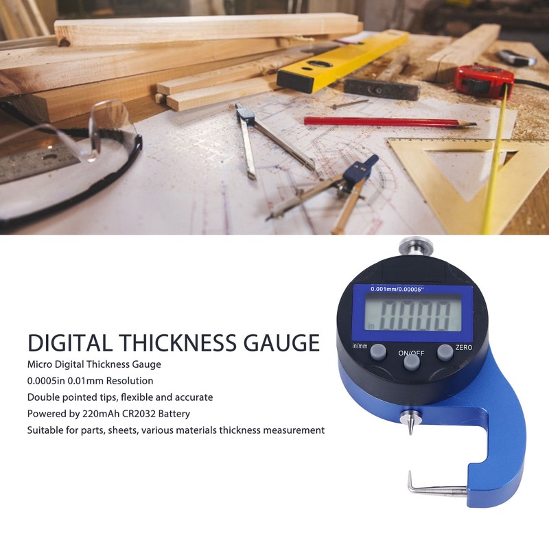 Micro Digital Thickness Gauge 0.0005in 0.01mm High Accuracy Thickness Measuring