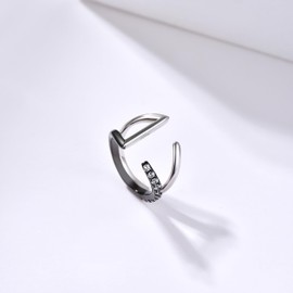 PHNIBIRD Ear Cuff Silver 925 Double Ear Cuff Black with Zirconia Fake Helix Non Piercing Earrings Adjustable Earrings for Women and Girls, Sterling Silver