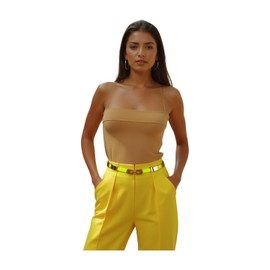 Trendy Fashion Jewelry Women High Waist Hip Gold Metal Charms Buckle Belt Neon Yellow Elastic Waistband S M L