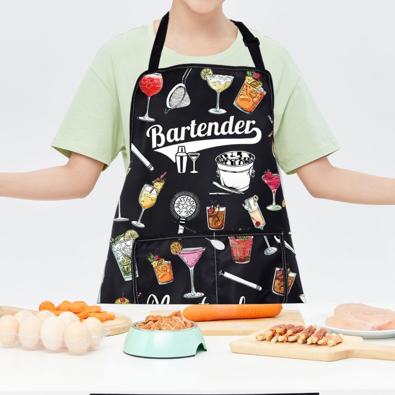 ENSIANTH Bartender Aprons with Pockets Bartender Gifts for Cocktail Lovers