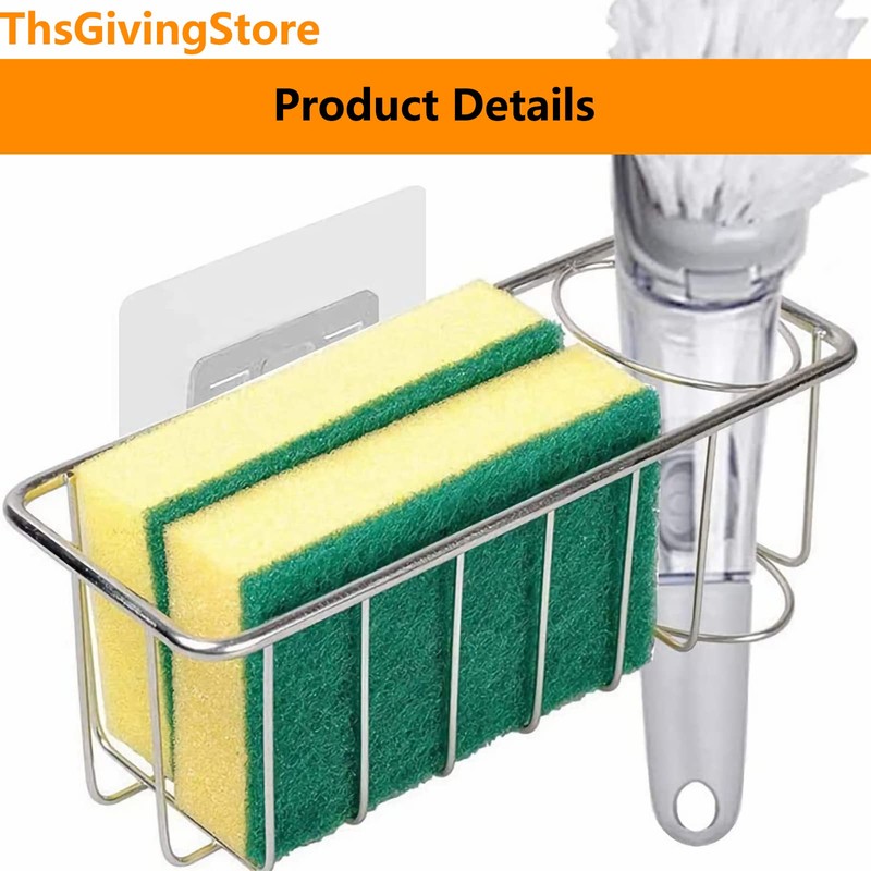 ThsGivingStore Suction Sink Sponge Holder with Brush Holder, 2-in-1 Adhesive