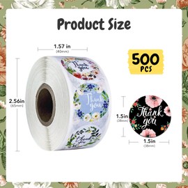 Thank You Stickers Business Label: 8 Colored Thank You Labels Stickers 500Pcs Round Stickers Bulk Small Thank You Stickers Roll for Packaging (1.5Inch)