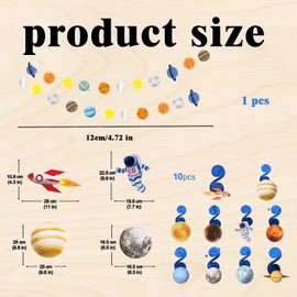 Planet Decoration Set - Space Party Decoration - 10 Hanging Spiral Sun System Elements + 1 3 m Banner, Children's Birthday, Space Theme Party, Room Decoration, Multicoloured