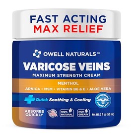OWELL NATURALS Crema Para Piernas Con Varices Y Arañas Vasculares 2 Oz Con Vitamina E - Fórmula Totalmente Natural De Máxima Potencia, Alivio Rápido De Las Molestias En Articulaciones, Músculos Y Rodi