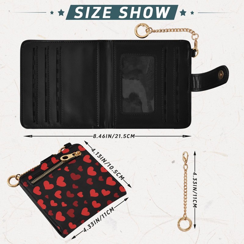 Dallonan Red Heart Black Womens Wallet RFID Blocking Small Slim