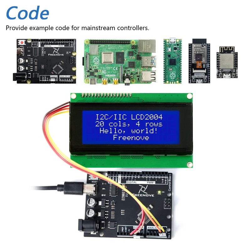 FREENOVE I2C IIC LCD 2004 Module, TWI Serial 20x4 Display,