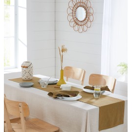 Berklan Linen Table Runner 40 x 180 cm for Dining Tables 80% European Flax 20% Cotton Elegant Washable Earthy Yellow
