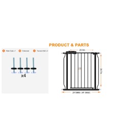 HOOEN Narrow Baby Gate for Stairs - 29 to 34 Inch Wide with Door, Metal Tension Pressure Mounted Child Safety Gate