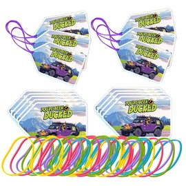 You've Been Ducked 50 Set Duck Tags, Rubber Duck Tag for Ducking Game, SUV Car Design,with Round Hole and Rubber Bands (Purple)