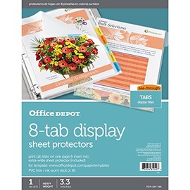Office Depot Tabbed Sheet Protectors, 8-Tab, Assorted Colors, 534786