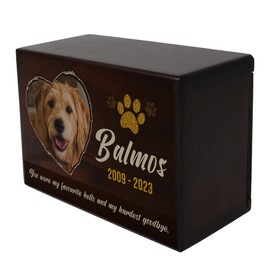 Custom Pet Keepsake Urns for Dogs, Wooden Box for Pet Ashes with Photo for your Beloved Pets, Pet Cremation Urns as Sympathy Gifts for Pet Lovers - Small, 6" x 4" x 2.75" Pet Urns (Design 11)