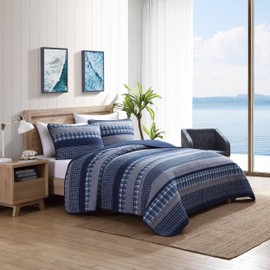 Nautica- Queen Quilt Set, Cotton Reversible Bedding Set, All Season Designer Home Décor (Addison Blue, Queen)