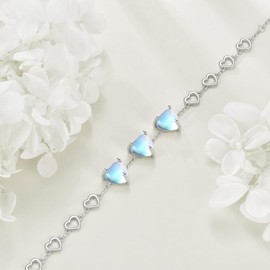 ZPMMPZ Heart Shaped Bracelet 925 Sterling Silver Heart Moonstone Bracelets Jewelry Gifts for Women Wife Mom