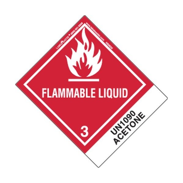 Labelmaster HSN5200 Flammable Liquid Label, UN1090 Acetone, Paper, Standard Tab,