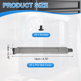 PATIKIL PCI Slot Cover Dust Filter 12 x 1.9cm, 20 Pcs Steel Dustproof Blanking Plate Ventilation Deflector Bracket Expansion Blank Plate with Screw for Computer Cases, Black