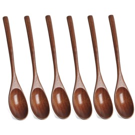 Kucensi Wooden Spoons, Tablespoons, Set of 6 Japanese Style Kitchen Utensils Long Handle Nanmu Wooden Soup Spoon Set Cooking Spoon for Food Mixing Stirring Cooking