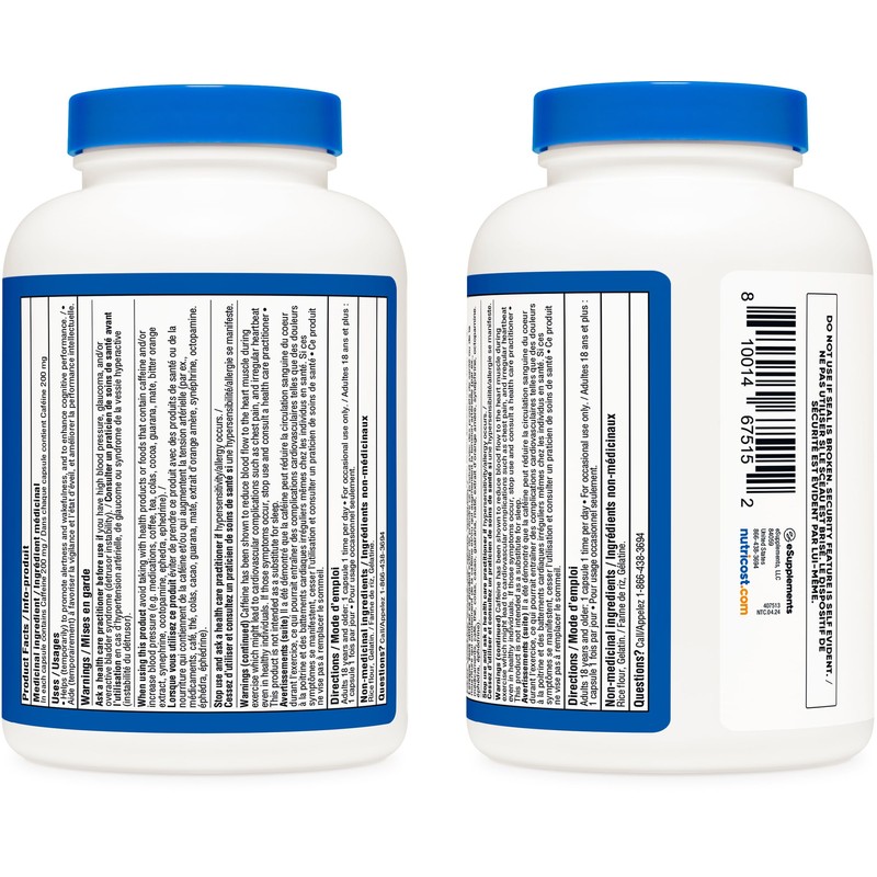 Nutricost Nutricost Caffeine Pills (200mg) 500 Capsules