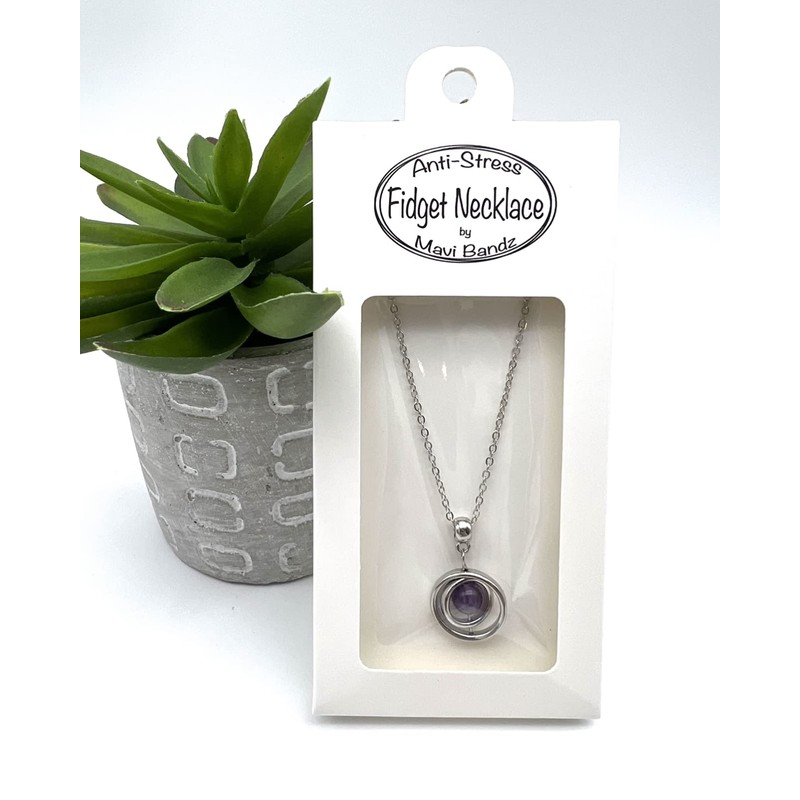 Mavi Bandz Gemstone Gem Crystal Fidget Spinner Silver Necklace Anti