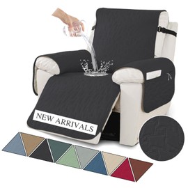 XINEAGE 100% Waterproof Recliner Chair Covers with Elastic Straps, Nonslip Reclining Couch Covers Washable Recliner Couch Cover with Pockets Furniture Protector for Pets Dogs (Black, 23")