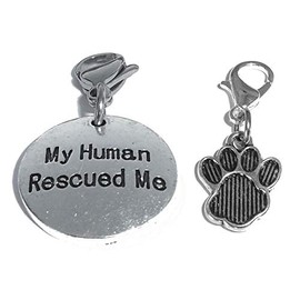 Hidden Hollow Beads Clip On Charm, Bag, Purse, Handbag, Message, Keychain, Zipper Pull, Bracelets, Necklaces, Jewelry (Pet Charm - My Human Rescued Me)