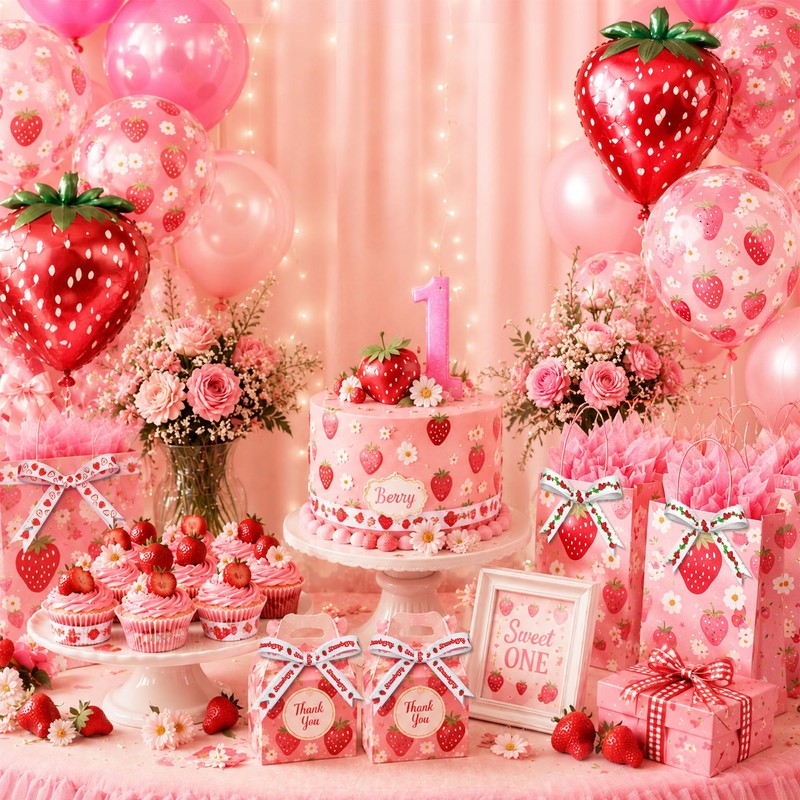 Strawberry Grosgrain Ribbon Set for Girls Berry First Birthday