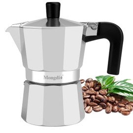 Mongdio Stovetop Espresso Maker Moka Pot, Stove Top Cuban Coffee Maker, Italian Greca Mocha Pot, 3 Espresso Cups, 5 oz - Silver