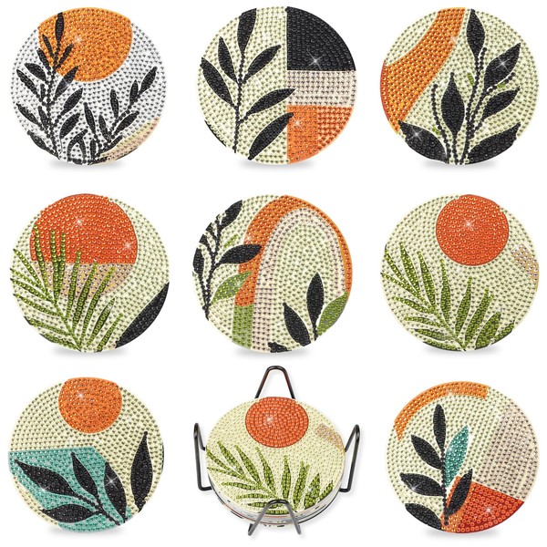 KEYIFA Diamond Art Coasters Kit, 8 Pcs Nordic Style Abstract