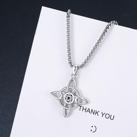 DOTBJ 925 Sterling Silver Pentacle Witches Knot Protection Pendant Necklace for Women Mujer Nudo de Bruja Collar