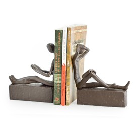 Danya B. ZI09013 Decorative Book Shelf Décor - Man and Woman Reading Metal Bookend Set