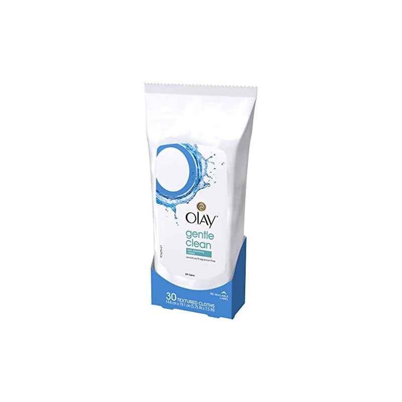 OLAY Wet Cleansing Cloths Gentle Clean, Sensitive/Fragrance-Free 30 Ea (Pack