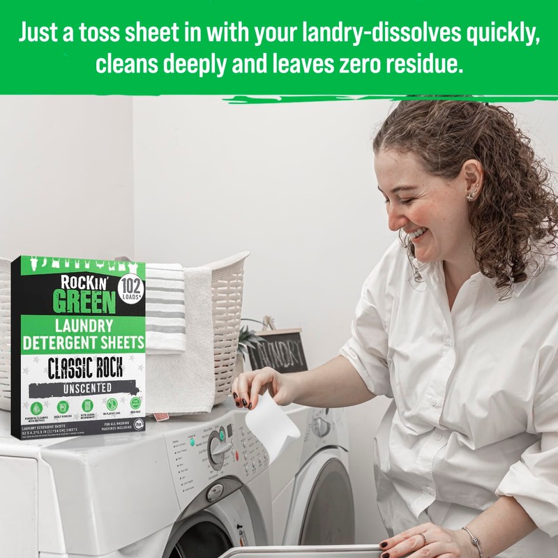 Rockin' Green Travel Laundry Detergent Sheets Unscented - Mess-Free Laundry