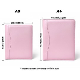 PU Leather Portfolio Folder with 30 Pages Paper Padfolio Business Organizer Document Planner Binder Storage Pocket for Legal Pad Holder Paperwork Phone Men Women (A5, Pink)