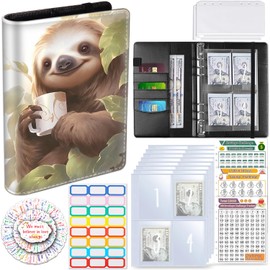 100 Envelopes Money Saving Challenge, A5 Budget Binder with Cash Envelopes & 3 Budgeting Planner Trackers to Save $5,050, 10,000, 500, Money Savings Challenge Book for Organizer, Retro Sloth
