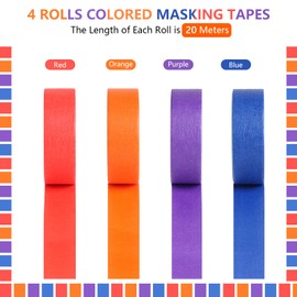 PEAKTOP 4 Coloured Tape Sticky for Craft, Color Masking Tapes Rolls Set, 19mm Wide Writable Rainbow Tape, Colorful Paper Painters Tape, Leaves No Residue for Art, Packing, Diy Decorative, 65 Ft