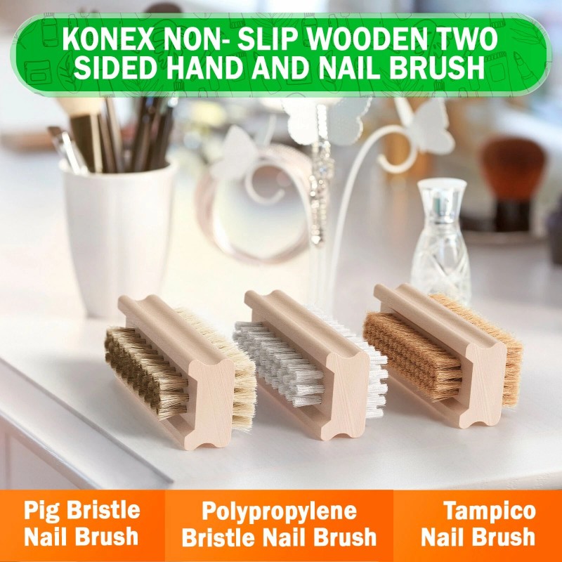 Konex Wooden Nail Brush for Scrubbing, Fingernail Brush Nail Scrub