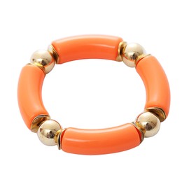 Caiyao Chunky Acrylic Bamboo Tube Curved Bangle Bracelet for Women Colorful Resin Stacking Stretchy Beaded Bracelet Friendship Summer Beach Holiday Jewelry-C orange