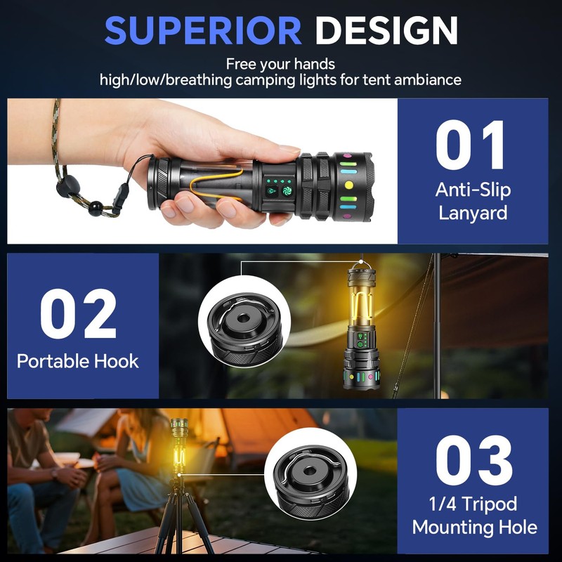 Rechargeable Flashlights High Lumens 10000, Super Bright LED Flash Light