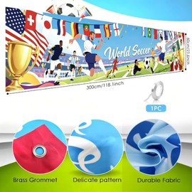 AhfuLife World Soccer Cup 2026 - Bandera de telón de fondo, decoración de fiesta de la Copa Mundial de Fútbol de 9.8 x 2 pies, bandera de tela para ja