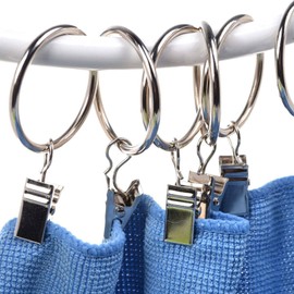 Wideskall 24 Pcs 1.5" inch Curtain Rings with Clips Chrome Silver - Ring Support 66 lbs, Strong Clip Hold 11 lbs, Easy Open & Close