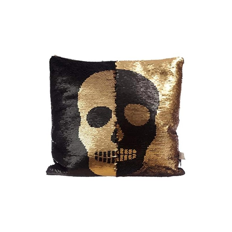 Puckator Skull Two Tone Reversable Sequin Cushion, Black And Gold