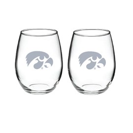 RFSJ Satin Frost Logo Wine or Beverage Glass Set of 2 (Iowa Hawkeyes)