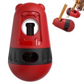 3in1 Bully Stick Holder for Dogs, Dog Treat & Food Dispenser Toy, Adjustable Dog Puzzle Toy, Indestructible Dog Treat Toy, Dog Feeder Toy, Interactive Dog Toys, Dog Puzzle Feeder, Easy to Clean (Red)