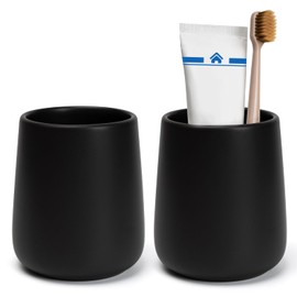 UHEY HOME Bathroom Tumbler Cup Ceramic 2Pcs 13.5oz Reusable Toothbrush Cup 400ml, Toothbrush Holder Adequate for Your Bathroom (Black Brown)