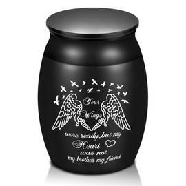 Urnas para cenizas humanas - Urnas de cremación pequeñas de 4 cm de alto - Urnas funerarias de entierro humanos, recuerdo, cenizas conmemorativas, "Your Wings were Ready, But My Heart was Not Black Urn-Honor Your Brother con urna hecha a mano