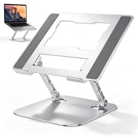 Cambeit Laptop Stand, Desktop PC Stand, Folding, Tablet, Angle Adjustment, Fits MacBook/Tablet up to 17.3 inches, Silver