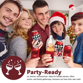 LIANGW Red Merry Christmas Cup Sleeve 4 Pack, Christmas Gifts for Women Teen Girls, Christmas Party Supplies Decorations, Reusable Neoprene Iced Coffee Insulator Sleeves for Cold & Hot Drinks